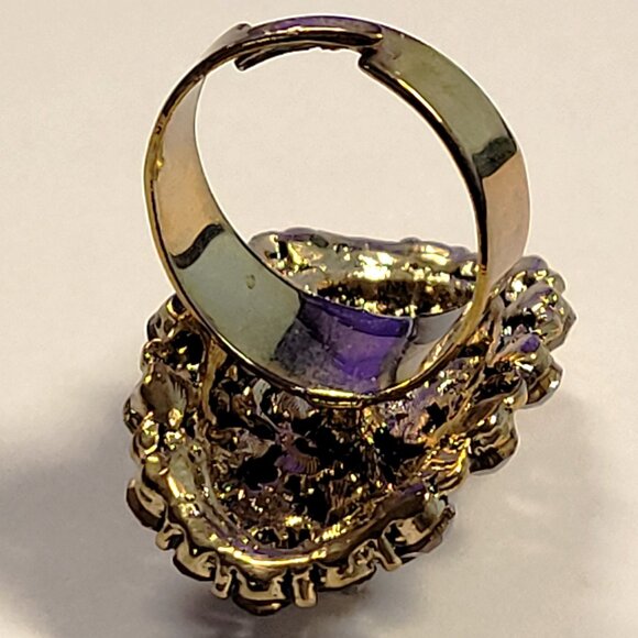 Amber Rhinestone Cocktail Ring ADJUSTABLE Band Brown rhinestone Fashion Ring - Picture 7 of 7